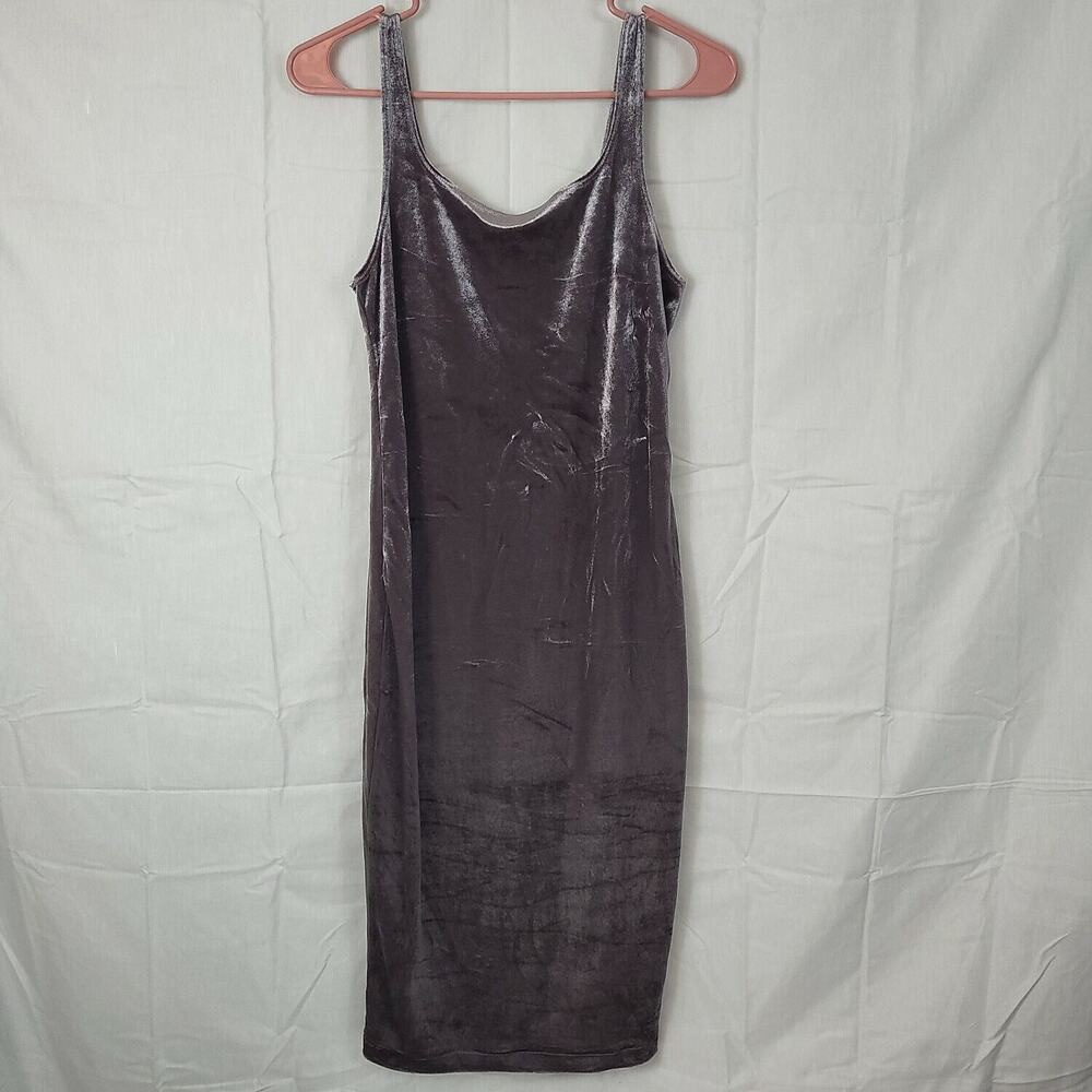 Zara Trafaluc Womens Gray Velour Wide Strap Sleeveless Bodycon Dress Size Medium